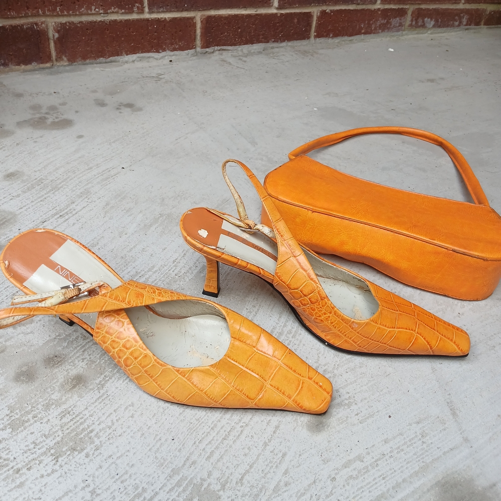 Nine West Orange Croc-Embossed Heels with Bag